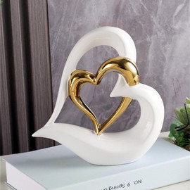 Double Heart Ornament,Double Heart Ceramic Statue,Home Decoration sculpture,Creative Home Modern Home Decoration Gift Office Living Room Decoration Collection Souvenir,Gift.