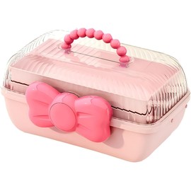 Kichvoe Caja Organizadora de Accesorios para Cabello Niña, Contenedor Multiusos Portátil Lazo Decorativo, Caja para Coleteros y Joyas, Color Rosa, Organizador de Escritorio para Viaje
