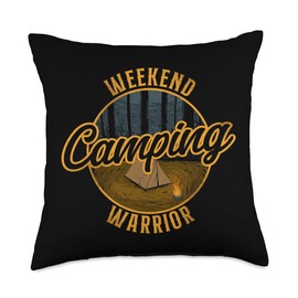 Weekend Camping Warrior Tent Throw Pillow