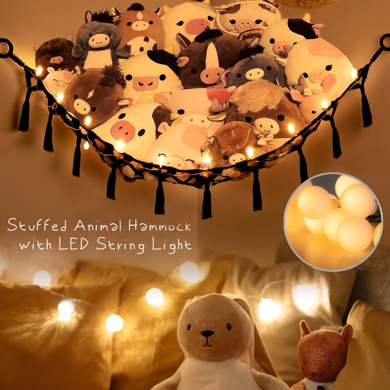 Stuffed Animal Net or Hammock with Light,Yewiwin Macrame Hanging Net