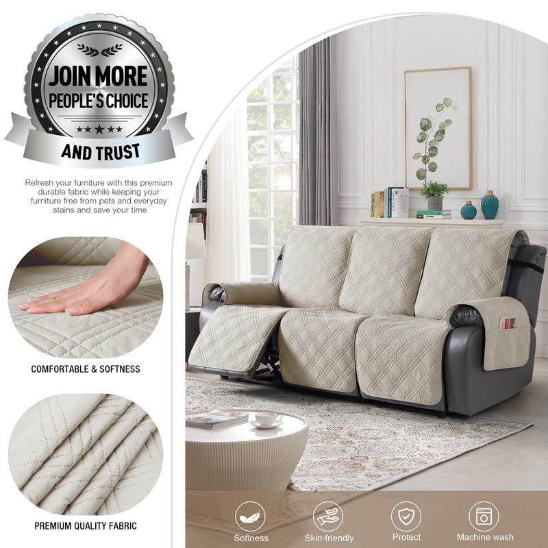 TAOCOCO 100% Waterproof Recliner Sofa Covers 3 Seater Split Couch