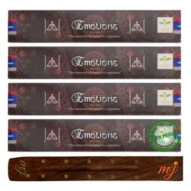Original Satya Nag Champa Emotions Incense Sticks | with M&J incense sticks holder | x4 pack | for Aromatherapy, Spa, Yoga, Weddings, Meditation, Healing, Positivity and Relaxation