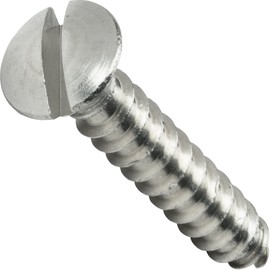 #10 x 1" Oval Head Sheet Metal Screws, Slotted Drive, Stainless Steel 18-8, Fully Threaded, Stainless Steel, Self-Tapping, Quantity 50