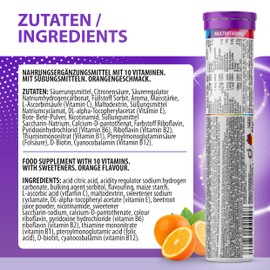 EVÄM Multivitamin Effervescent Tablets, Orange Flavour, 2 x 20 Pieces, Dietary Supplement with 10 Important Vitamins for Daily Vitamin Requirements, Vegan, Sugar-Free, Made in Germany