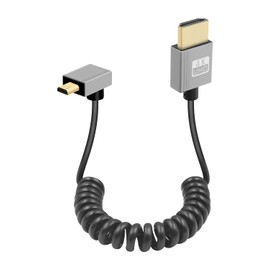 GELRHONR 4K Micro HDMI Spiral Cable, Short Micro HDMI Male to HDMI Male Spring Flexible Thin Cable, Micro HDMI 90 Degree Cable 18Gbps 3D 4K @ 60Hz, for Camera Video Capture Card (Down Angle)