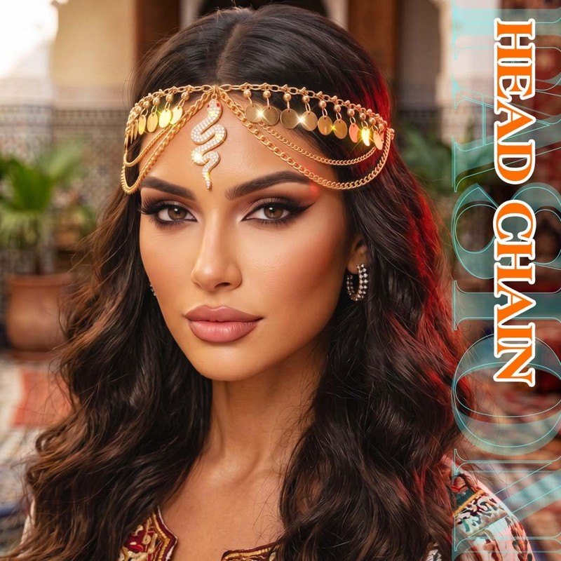 JEAIRTS Snake Egyptian Head Chain Gold Cleopatra Headpiece for Women