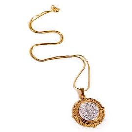 Alea Collection Ward off Necklace of Saint Benedict Two-Tone Gold and Silver Medal Protects From Envy and The Evil Eye