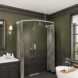 Naiture 60'' x 30'' D Shape Shower Curtain Rod with 36'' Vertical Ceiling Support, Aluminum, Matte White Finish