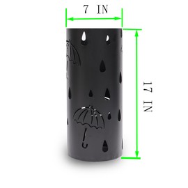 BEWBBAT Umbrella Stand Rack for Entryway, Black Round Metal Umbrella Holder, Free Standing Umbrella Organizer Bin with 3 Hooks for Walk Stick, Home Office Indoor, 17 x 7 Inch