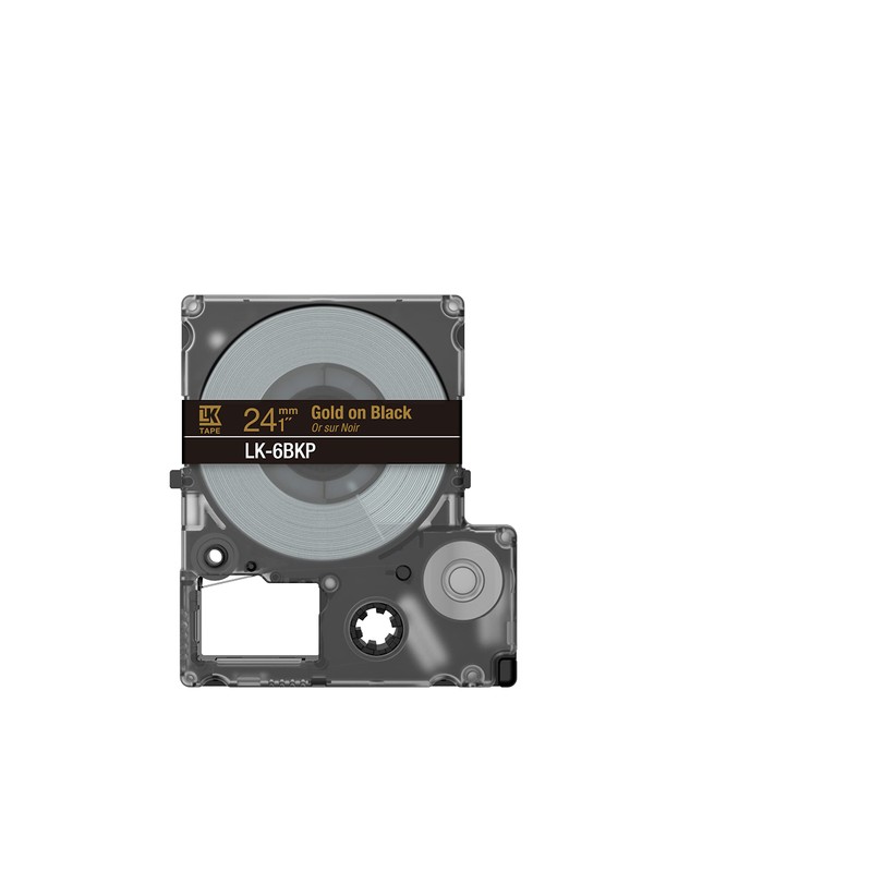 Epson Label Cassette, Metallic Tape LK-6BKP Gold on Black, Durable