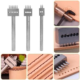 Leather Stitching Tool with Different Prong Head 3pcs Spacing Hole Puncher Tool Set for DIY Lacing Stitching Chisel Leather Craft (4mm)