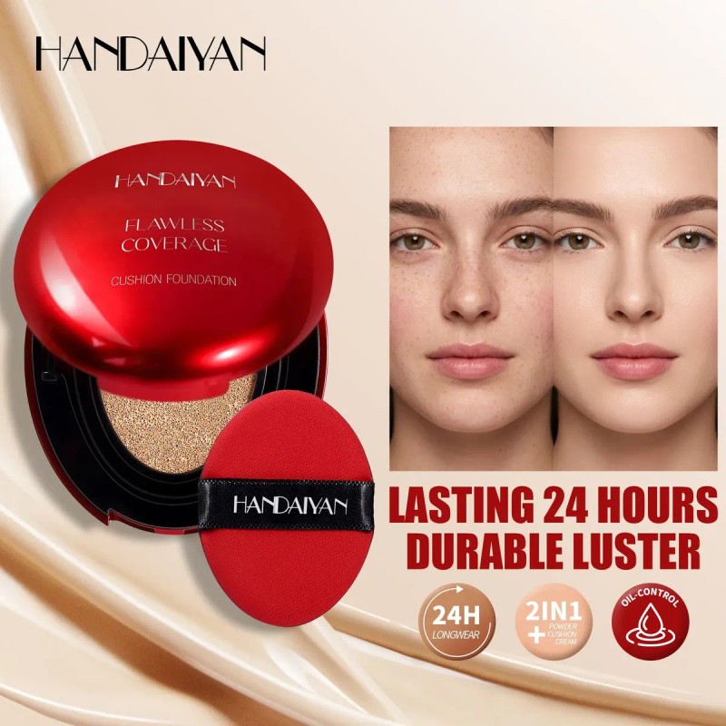 Hidratante Cushion Foundation Larga Duración Con Polvo Borla