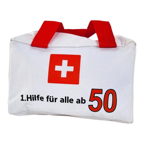 BUSDUGA 4339 Gift Bag 50th Birthday, 19 x 12 x 8 cm, First Aid Design, First Aid Bag, Medicine Bag, Fun Gift