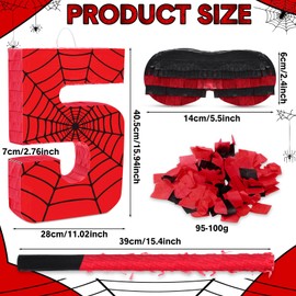 WinnerWhy Number 5 Spider Piñata Bundle with Blindfold and Bat Comic Hero Small Piñata Birthday Party Decoration for Mexican Fiesta Cinco De Mayo Anniversary Celebration Gift, 15.75 x 11 x 2.8 in