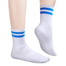 OUYJIA Men's White Sports Athletic Crew Socks Cotton Cushioned Striped Socks Basic Everyday Tube Socks Moisture Wicking Work Socks for Men Size 6-10 (5 Pairs)