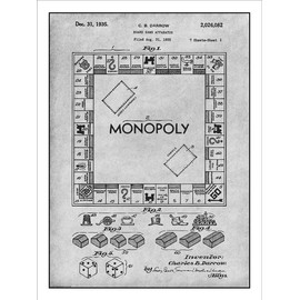 Studio 21 Graphix 1935 Monopoly Board Game Patent Print Art Poster UNFRAMED Gray 18" X 24"