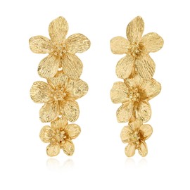 Flower and Leaf Earrings for Women, Earrings for Cute Women, Ladies Earrings, Premium Gold Fashion Texture Ribbed Earrings, Ideal for Women, Wedding, Dating, Birthday Gifts, Alloys, No Gemstone