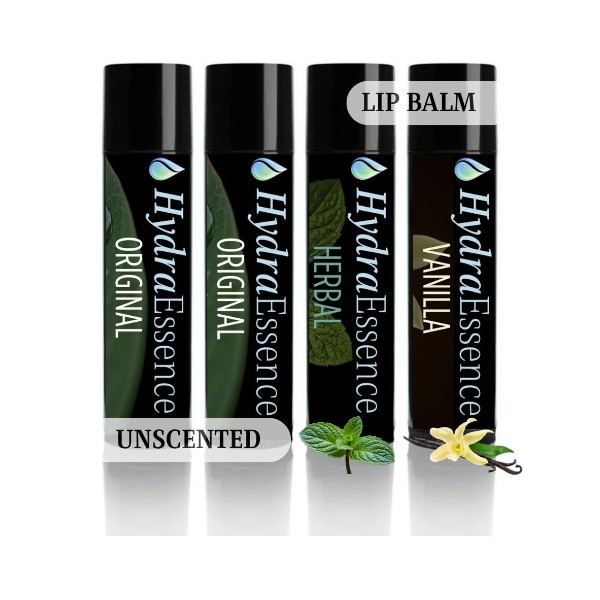 HydraEssence Pure Essentials Natural Lip Balm 4-Pack | Original, Vanilla