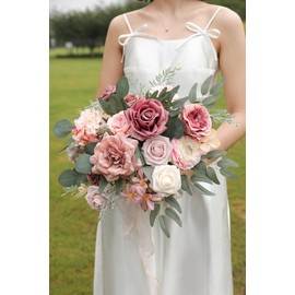 Koroni Flowers Artificial Flowers Combo Box Set Dusty Rose Fake Flowers Bulk Flower Leaf with Stems for DIY Wedding Bouquets Centerpieces Baby Shower Party Home Decorations