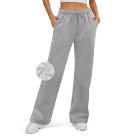 ATHMILE Women’s Sweatpants Winter Fleece Lined Baggy Cargo Thick Pants Straight Wide Leg Athletic Winter Joggers with Pockets Dark Grey