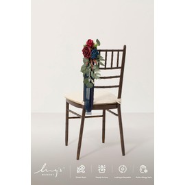 Ling's Moment 8pcs Wedding Artificial Aisle Pew Flowers Chair Decorations Arrangements with Chiffon Ribbons Burgundy Navy Blue for Ceremony Chair Back Floral Decor Reception Church Party Outdoor