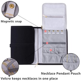 Teamoy Velvet Jewelry Organizer, Travel Jewelry Roll Case for Necklaces, Earrings, Bracelets, Rings, Brooches and More (Large, Velvet- Black)