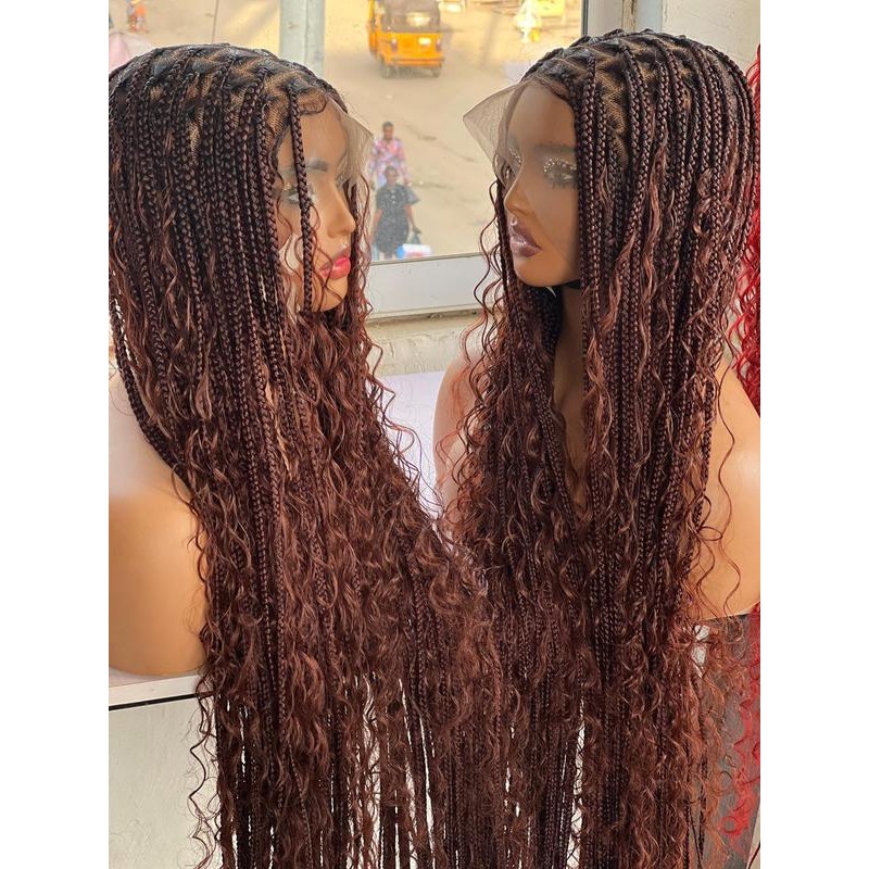 BOHO Knotless Braided wig - braids: Burgundy knotless boho braids,