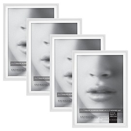 Framatics by MCS Fineline Aluminum, 5"x7"/ 5x7, White (4-pk) Frame with Mat, 5 x 7 5 x 7