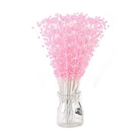 Fodattm 100 Stems Imitation Pearl Sticks Beaded String for Crafts Spray Beads Wire Stems DIY Accessories Christmas Garland Wedding Bridal Flower Bouquet Party Table Decor (Pink)