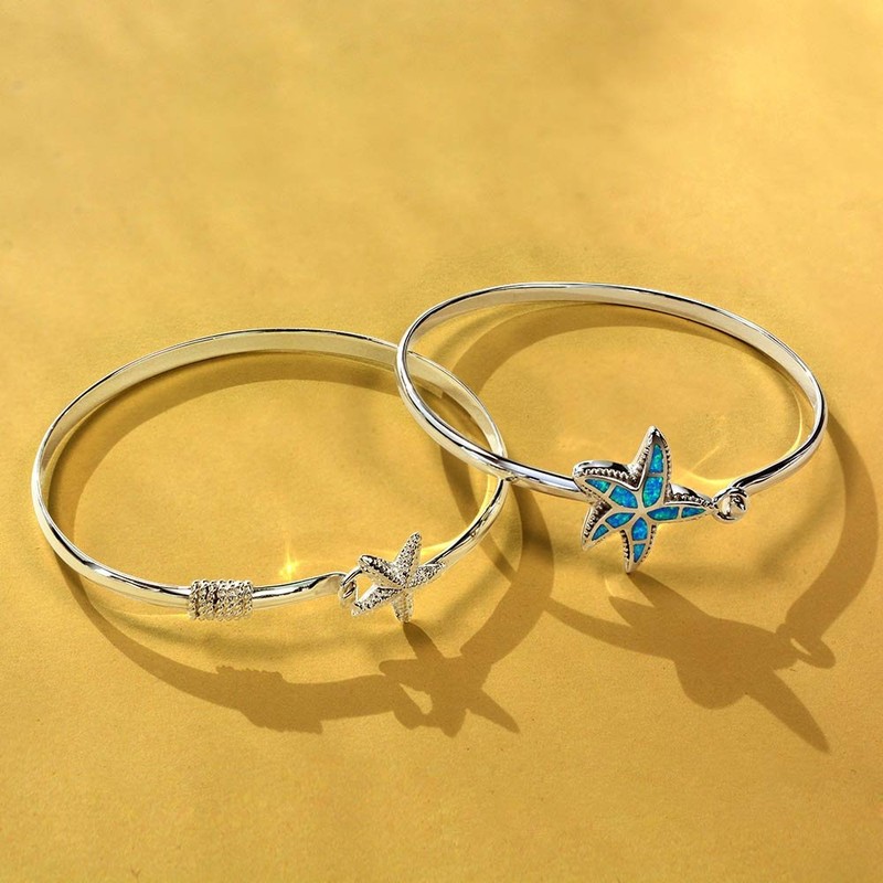 Bling Jewelry 925 Silver Nautical Starfish Bangle Bracelet 7.5in