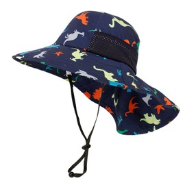 DRESHOW Baby Sun Protection Hat Toddler Baby Sun Hat Unisex Kids Adjustable and Breathable Printed Summer Beach Cap with Straps for Boys Girls