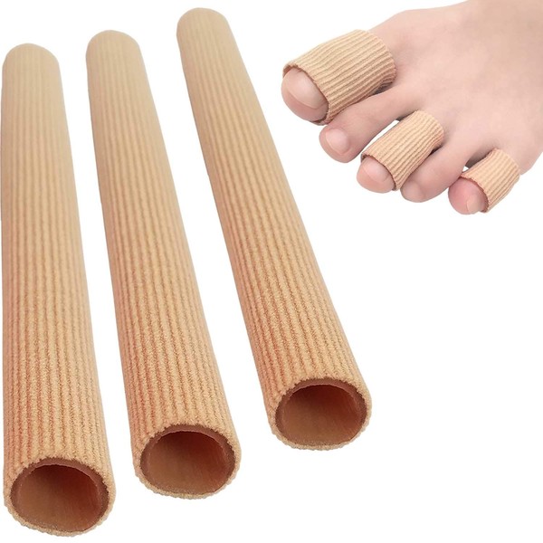 Chiroplax Toe Tubes Sleeves Protectors Cushions Fabric & Gel Lining Finger Toe Separator Tubing for Bunion Hammer Toe Callus Corn Blister (3 Pack, Medium)