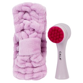 CALA - "Goal to glow" cepillo doble acción para limpieza facial + banda para la cabeza (2 piezas, color morado)