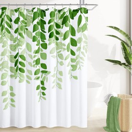 BOODII - Cortina de ducha de primavera verde claro para baño, tela de eucalipto, juego de cortina de ducha de hojas de granja, decoración de baño, color verde lima, flores, acuarela, hojas, primavera,