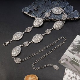 MILAKOO Concho Waist Belt Bohemian Western Cowgirl Y2K Waist Belt for Women Harajuku Costume Keychains Belt