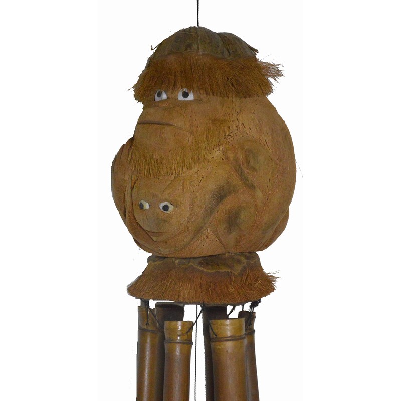 Hand Carved Large Beautiful Bamboo Coconut Monkey FACE Wind Chime