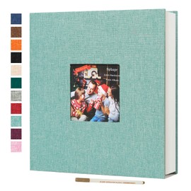 Spbapr Large Photo Album Self Adhesive 3x5 4x6 5x7 8x10 Pictures Magnetic Scrapbook 40 Blank Pages Linen Cover DIY Album with A Metal Pen Turquoise