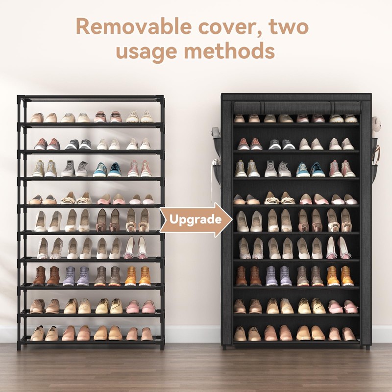 LANTEFUL Shoe Rack with Covers - 10 Tiers Tall Shoe