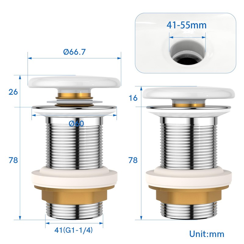 KULACO Drain Fitting Sink Without Overflow, Pop Up Valve Drain