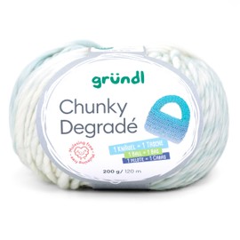 Gründl Chunky Degradé Wool, Thick Crochet Wool, Knitting Yarn with Colour Gradient, White, Light Blue, Turquoise, 200 g, 120 m, 100% Wool Mulesing-Free, Needle Size 12 mm (01)