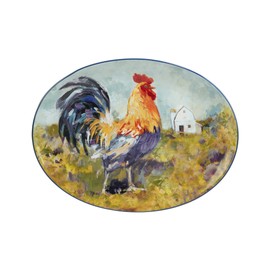 Certified International Rooster Meadow Oval Platter, 16" x 12" x 1.25", Large, Multicolor