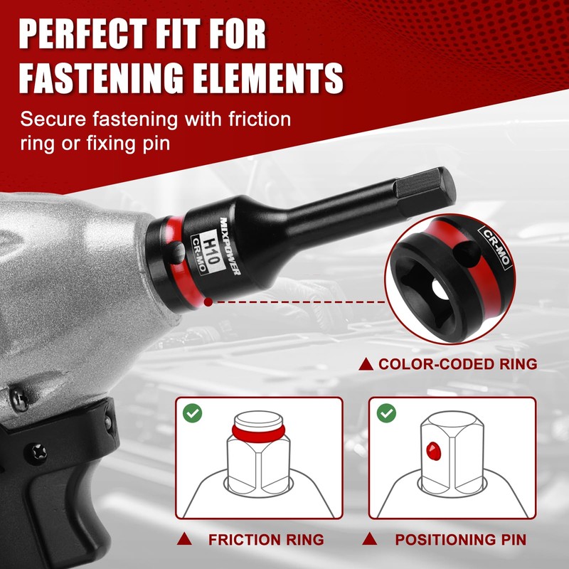MIXPOWER 1/2" Drive 10mm Hex Impact Bit Socket, Allen Bit