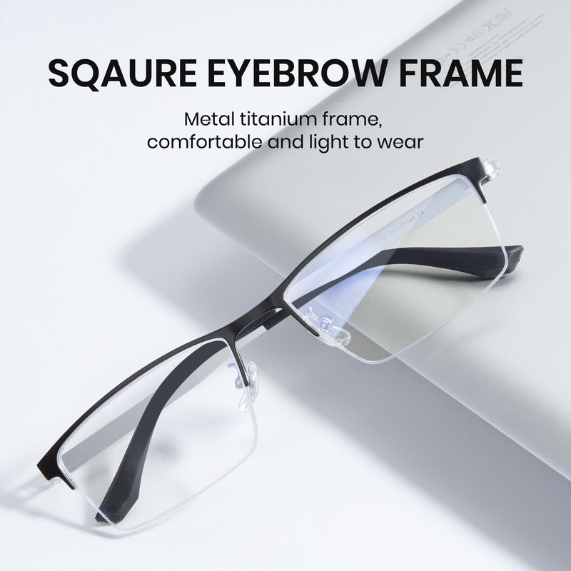 Cyxus Titanium Frame Glasses for Men Semi Rim Eyewear Square