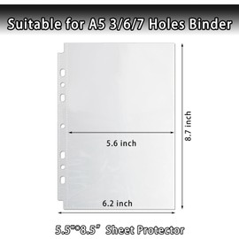 AZATUS 20 Pack Sheet Protectors 5.5x8.5"Photocard Sleeves for 6 Ring A5 Binder, A5 Binder 6 Ring (40 Pockets)