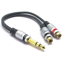 VITALCO 6.35 to 2x RCA Audio Adapter 1/4" Male Jack Stereo TRS Plug to Twin RCA Phono Female Cable Adaptor