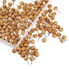 Wooden Push Pins Thumb Tacks Push Pins for Cork Board Round Head Map with Steel Needle Point Boho Office Supplies(Brown,80 Pieces)