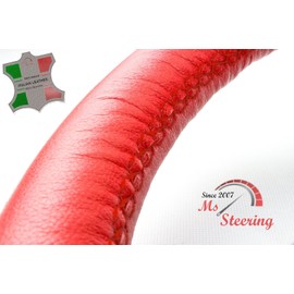Shades of Tuning Ltd FITS MAN TGX - RED LEATHER STEERING WHEEL COVER  DARK RED 2 STIT