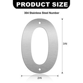 3 Inch Floating House Numbers and Metal Letters for Outdoor Signs, Modern 304 Stainless Steel Silver Address Numbers for Home, Apartment, and Garden Decor (Number 0)