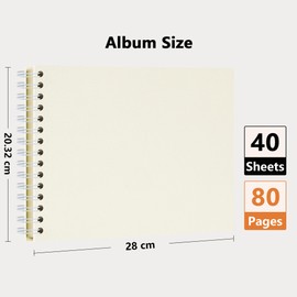 Scrapbook Photo Album, Textured Luxury Hardcover Kraft White Pages Memory Book, for Travel Wedding Guest Book Christmas Baby Shower Beige 28 CM 80 Pages