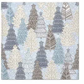 Christmas Napkins GLITTERY SPRUCES Lunch Napkins 40pcs, Blue and Beige Trees in Forest, Paper Napkins for Decoupage, Napkins for Decoupage, Christmas Paper Napkins, Decorative Napkins for Decoupage